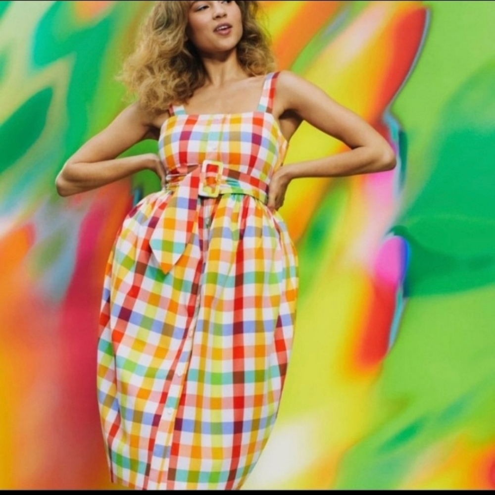 Christopher John Rogers Plaid Wide Strap Dress